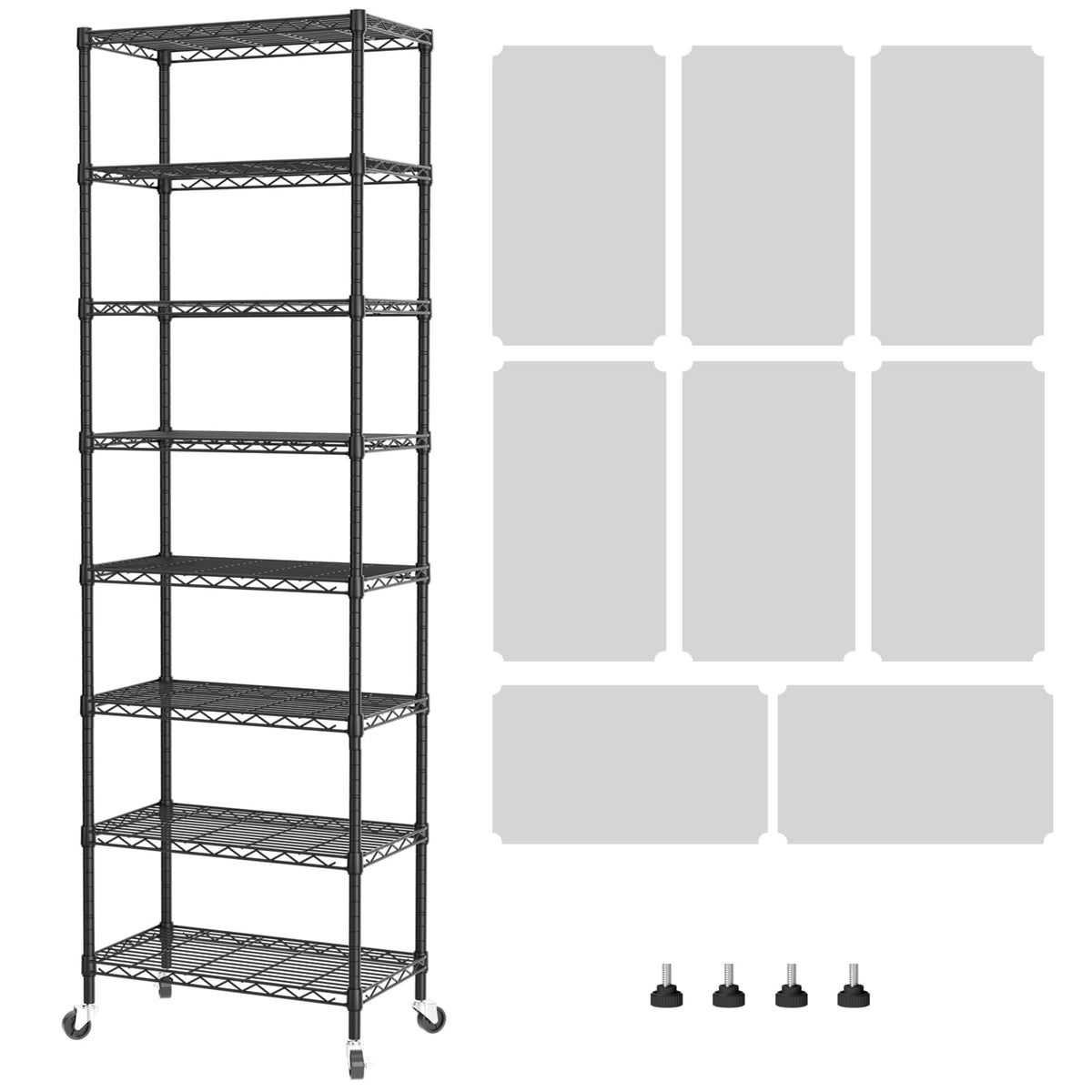 SINGAYE 8-tier wire shelf in a kitchen corner for efficient pantry organization.