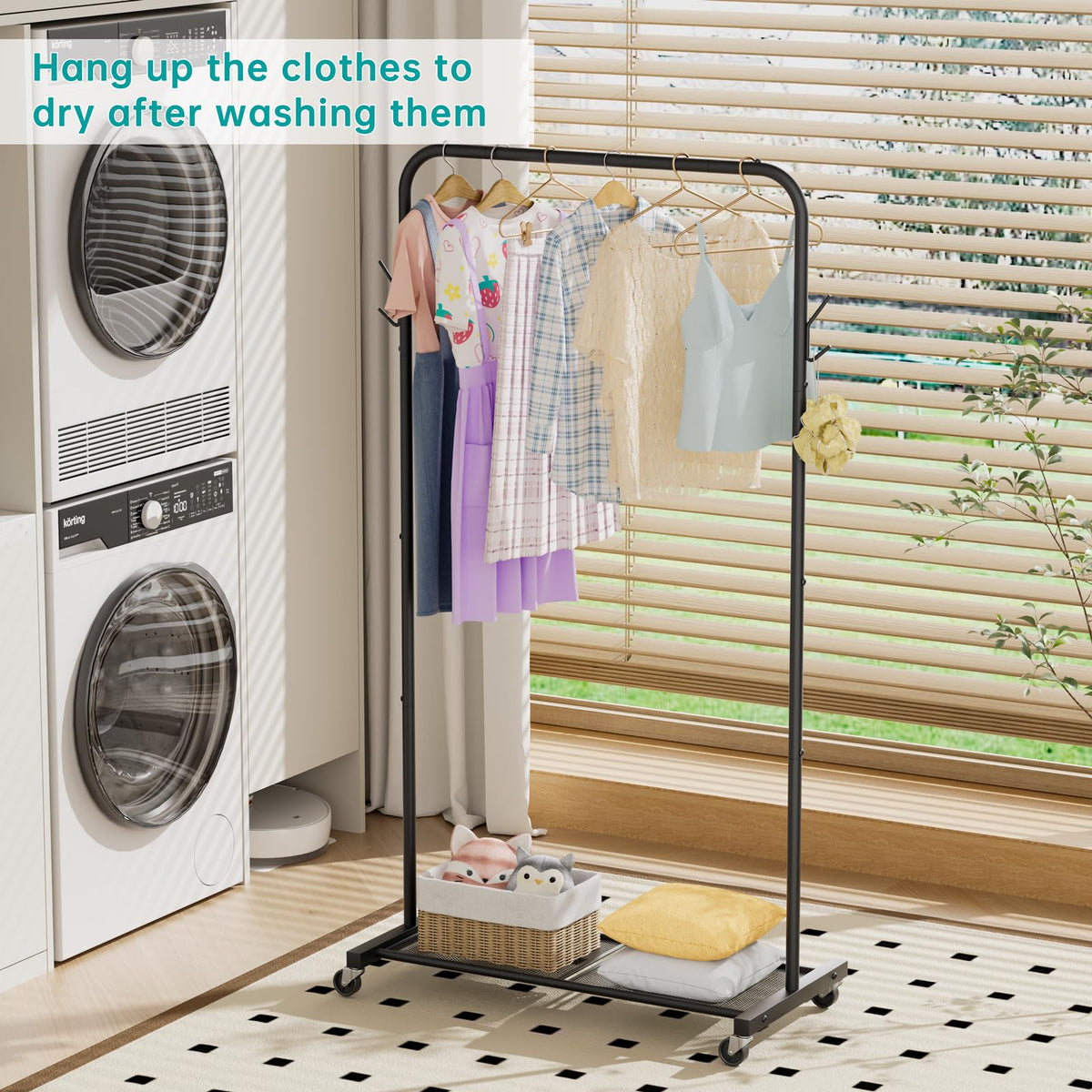 SINGAYE clothes rack side-hook detail for hanging bags, hats, or towels
