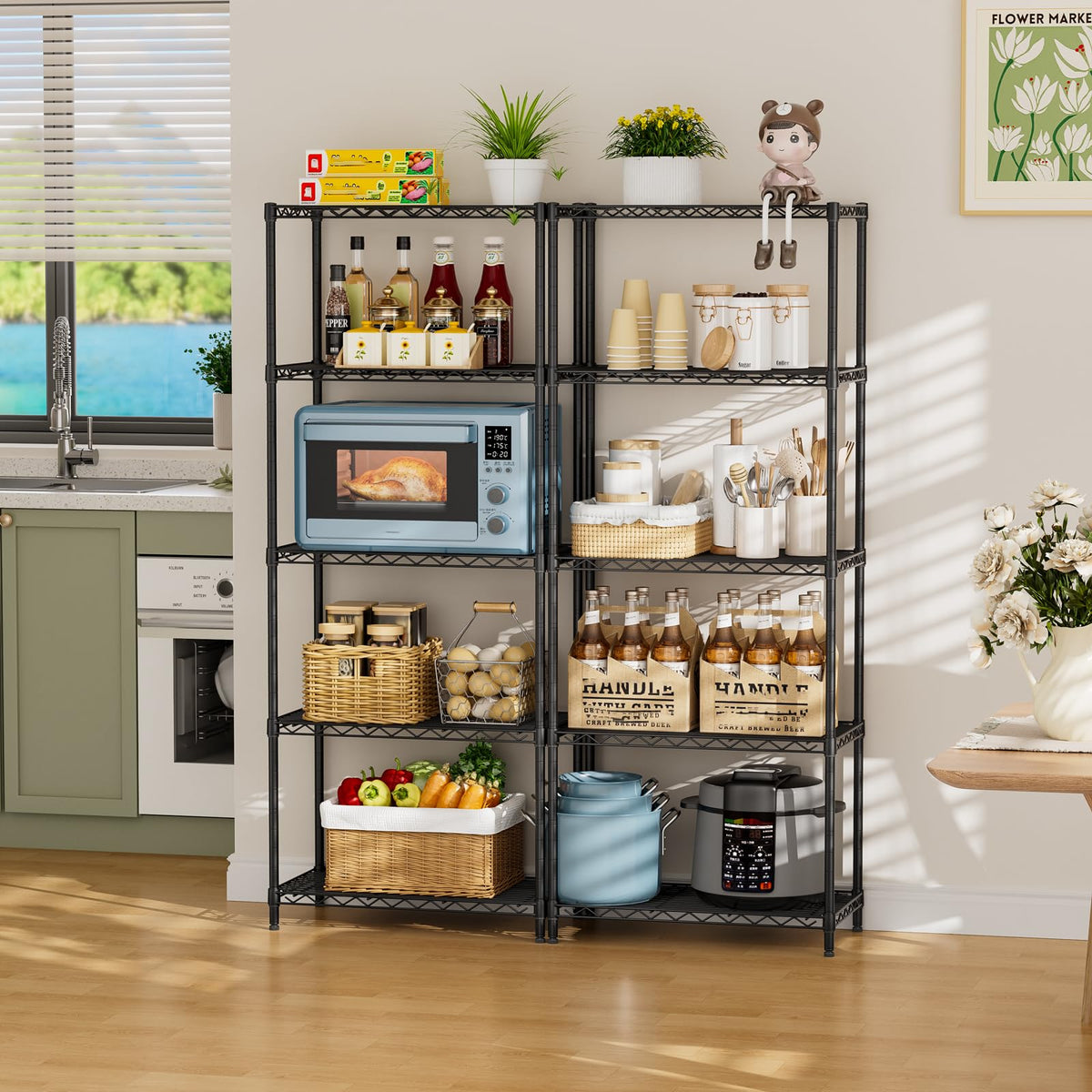 SINGAYE garage-rack provides sturdy storage for tools and bins.