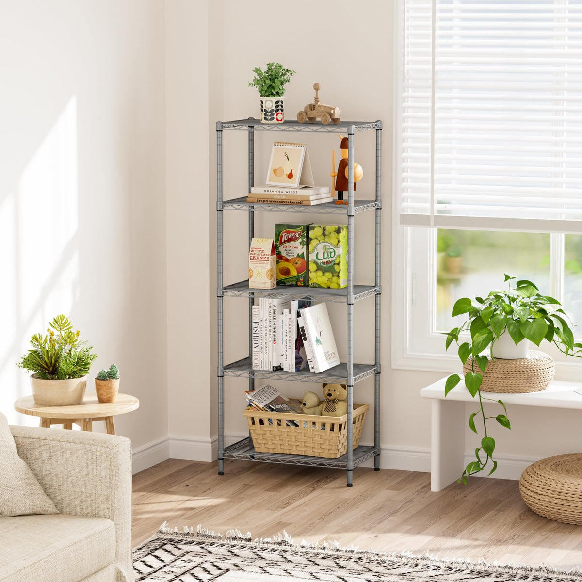 Heavy-duty wire shelves in gray for sturdy pantry storage options
