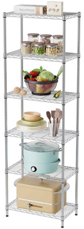 SINGAYE 6-shelf unit ideal for kitchens, bathrooms, laundry, and garages.