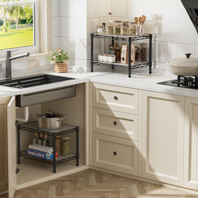 SINGAYE black shelving in living room for small-space storage.