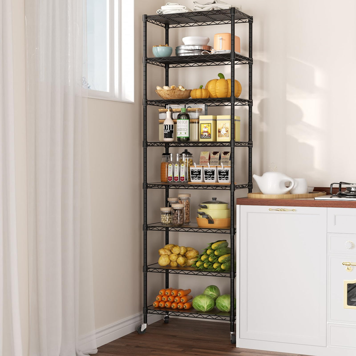 SINGAYE pantry shelf provides sturdy, rustproof storage for canned goods and dry foods.