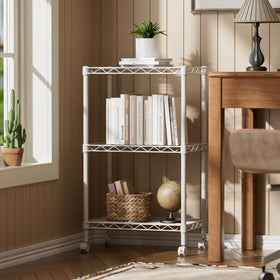 SINGAYE pantry storage on wire shelves keeps items organized.
