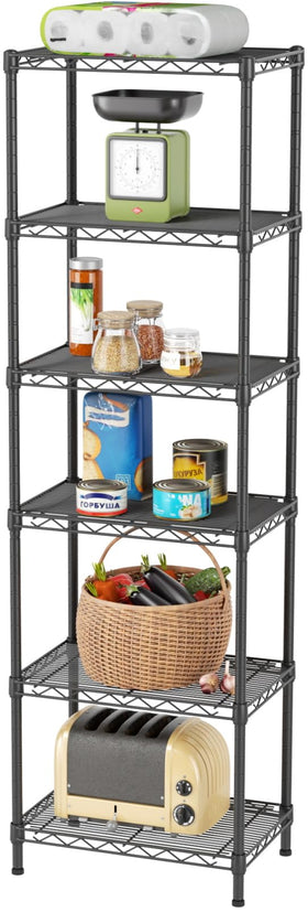 SINGAYE six-shelf bathroom organizer for compact storage and easy access.