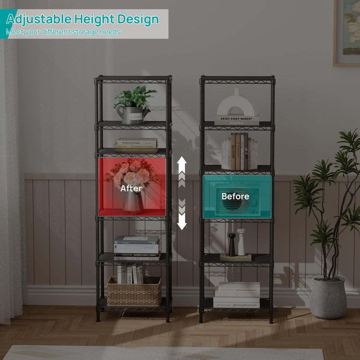 SINGAYE sixty-inch tall storage rack maximizes vertical space.