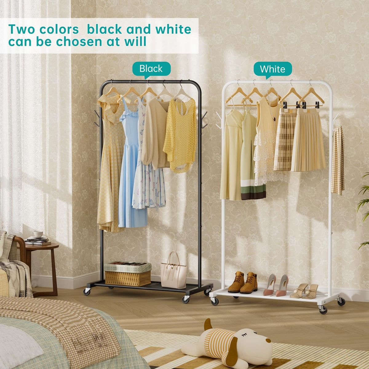 SINGAYE wheeled base illustrates easy mobility around the laundry or bedroom