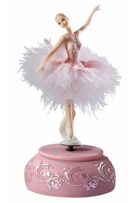 Singeek Ballerina Music Box with pink feather skirt rotates to Swan Lake.