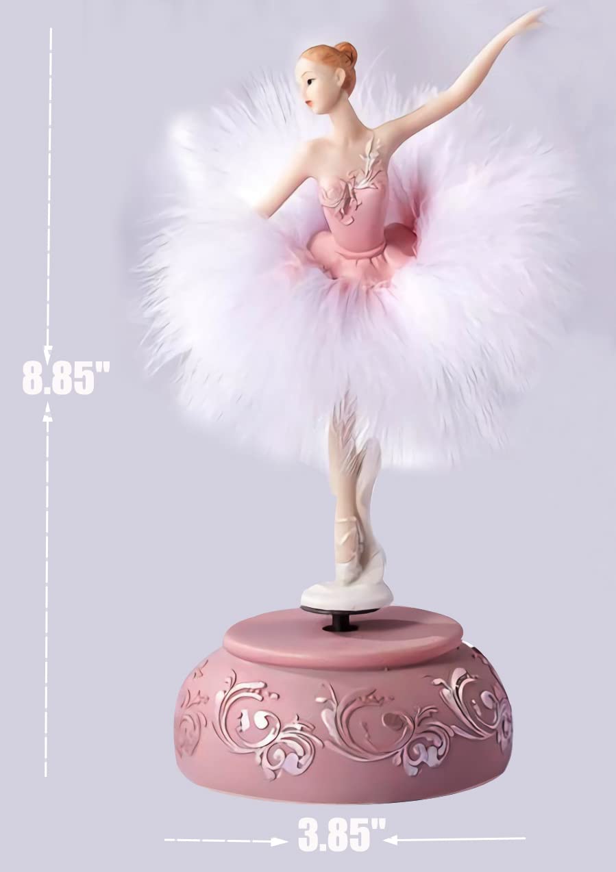 Hand-painted resin figurine showcases a delicate feather skirt for graceful desk display.