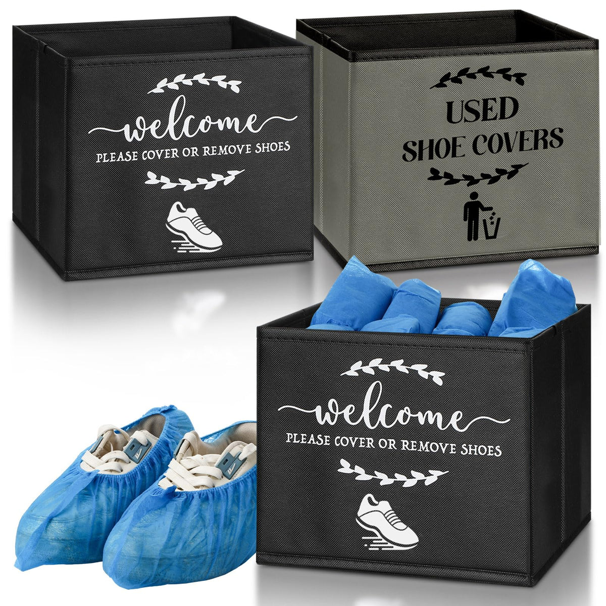 Singhoow 2pc shoe cover boxes with welcome sign for tidy entryways.
