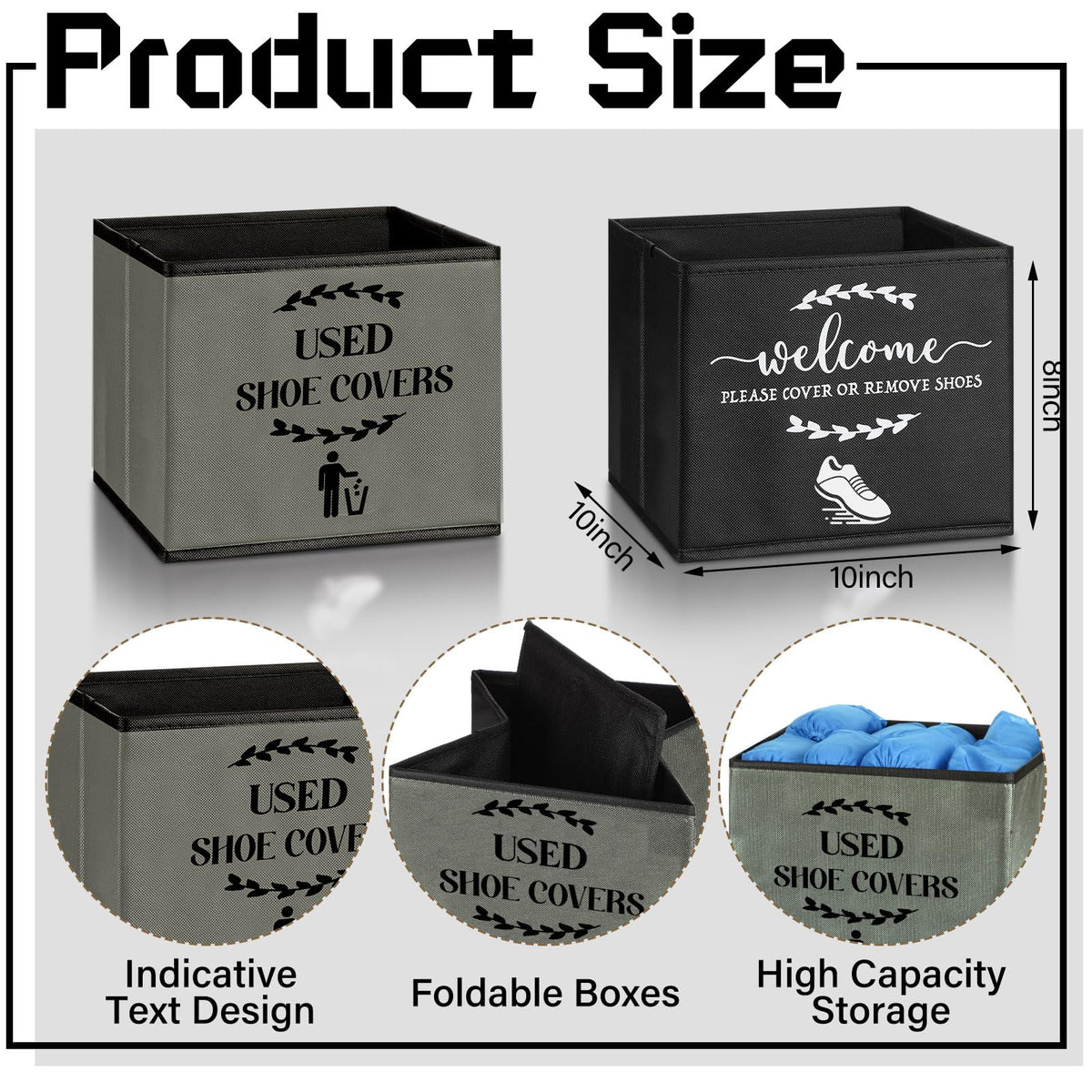 Singhoow dark gray box displays used shoe covers to keep spaces clean.