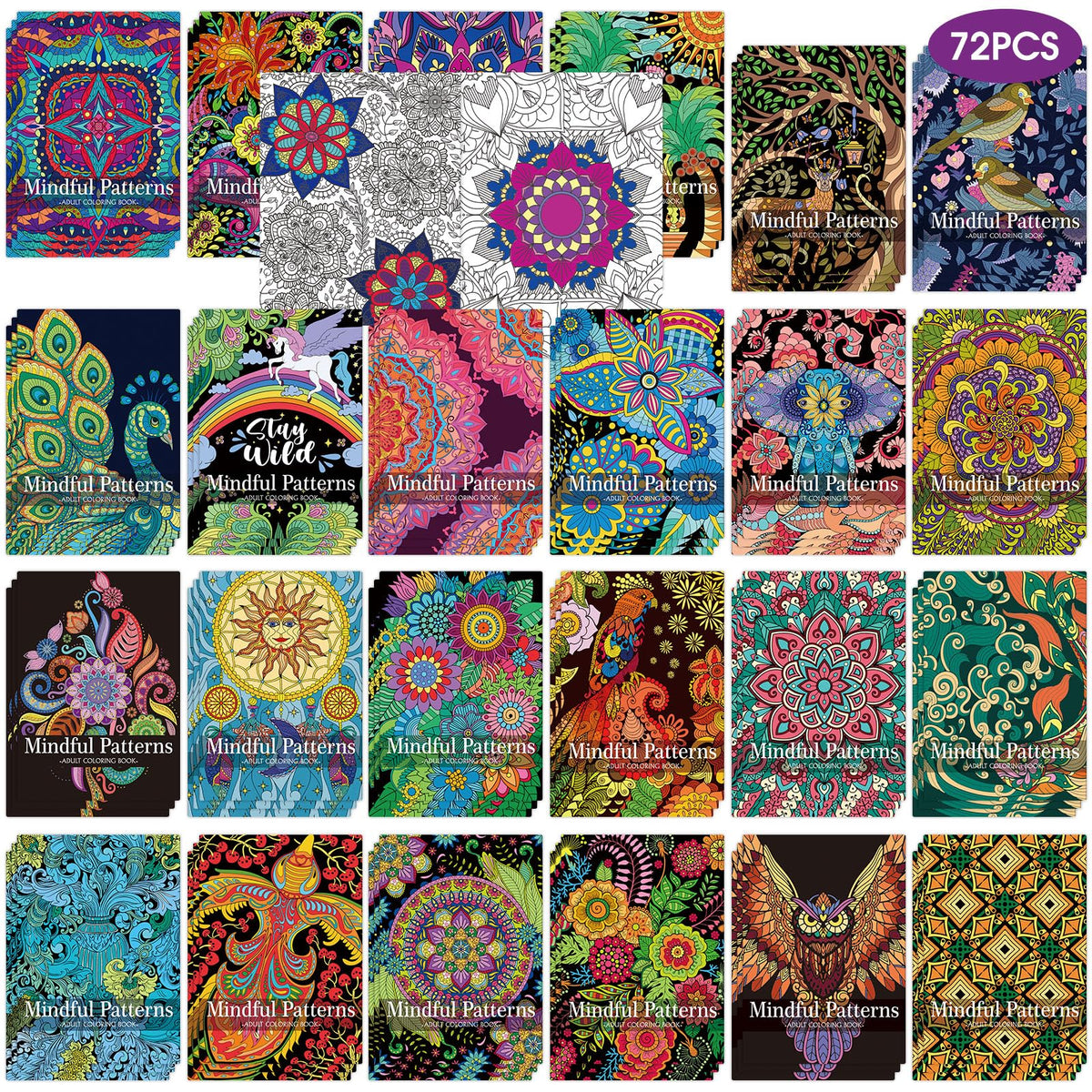Sinload 72-pcs mindful coloring book bulk cover, ideal party favors and gifts.