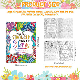 Inside pages show flower designs and inspirational words for creative coloring sessions.