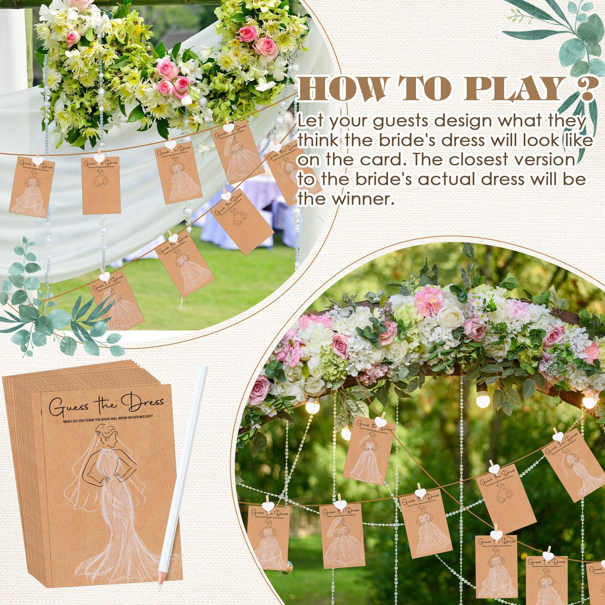 Sinload string rope to hang guessed dress cards as a stylish backdrop.