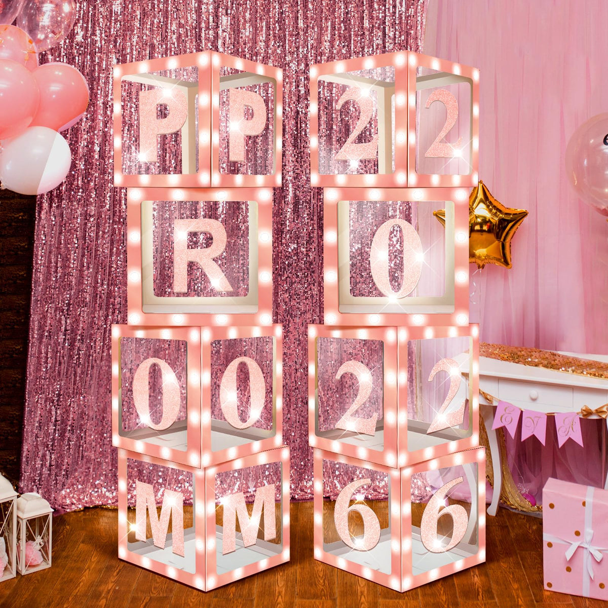 Sinmoe 8-pcs border-lighting boxes create a glowing prom backdrop for standout photos.