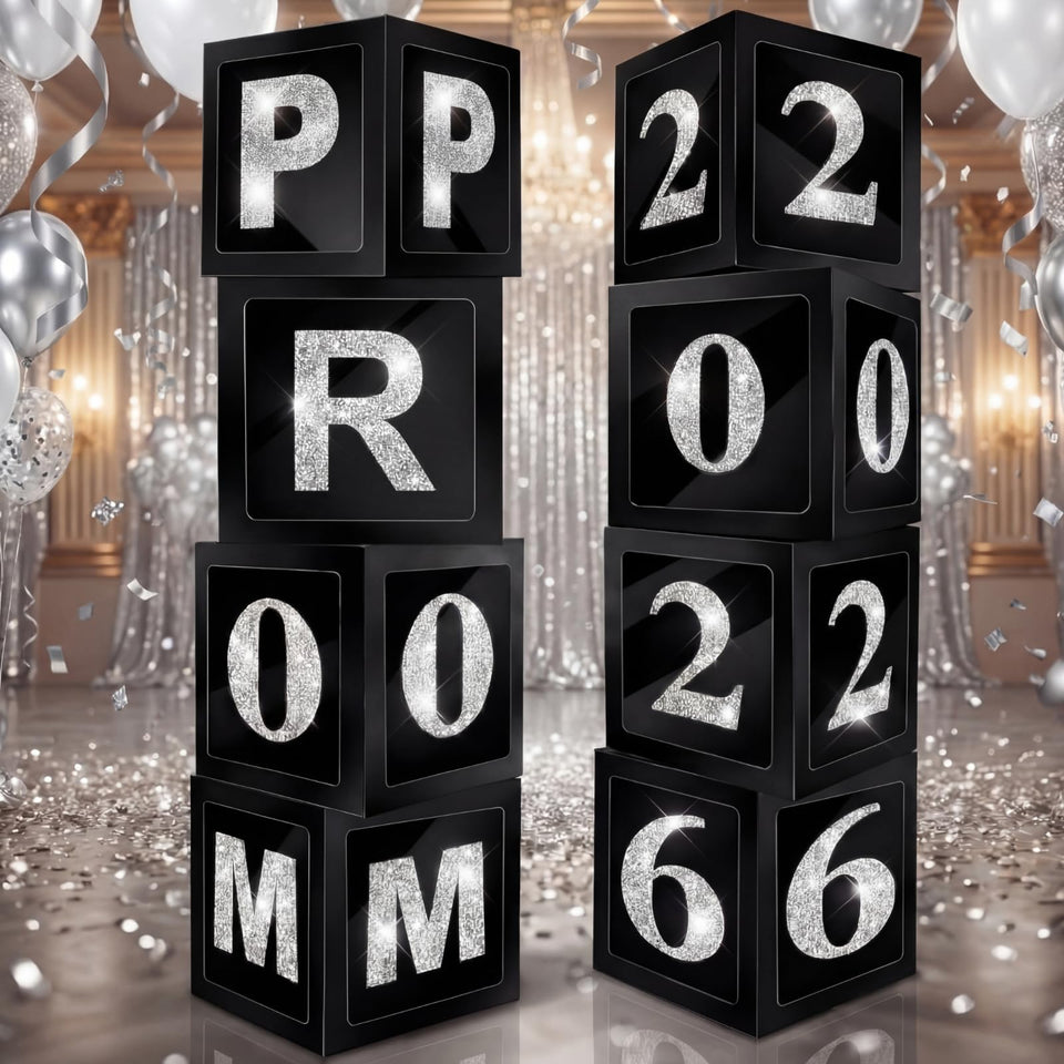 Sinmoe 12-inch prom box in black and silver for elegant decor.