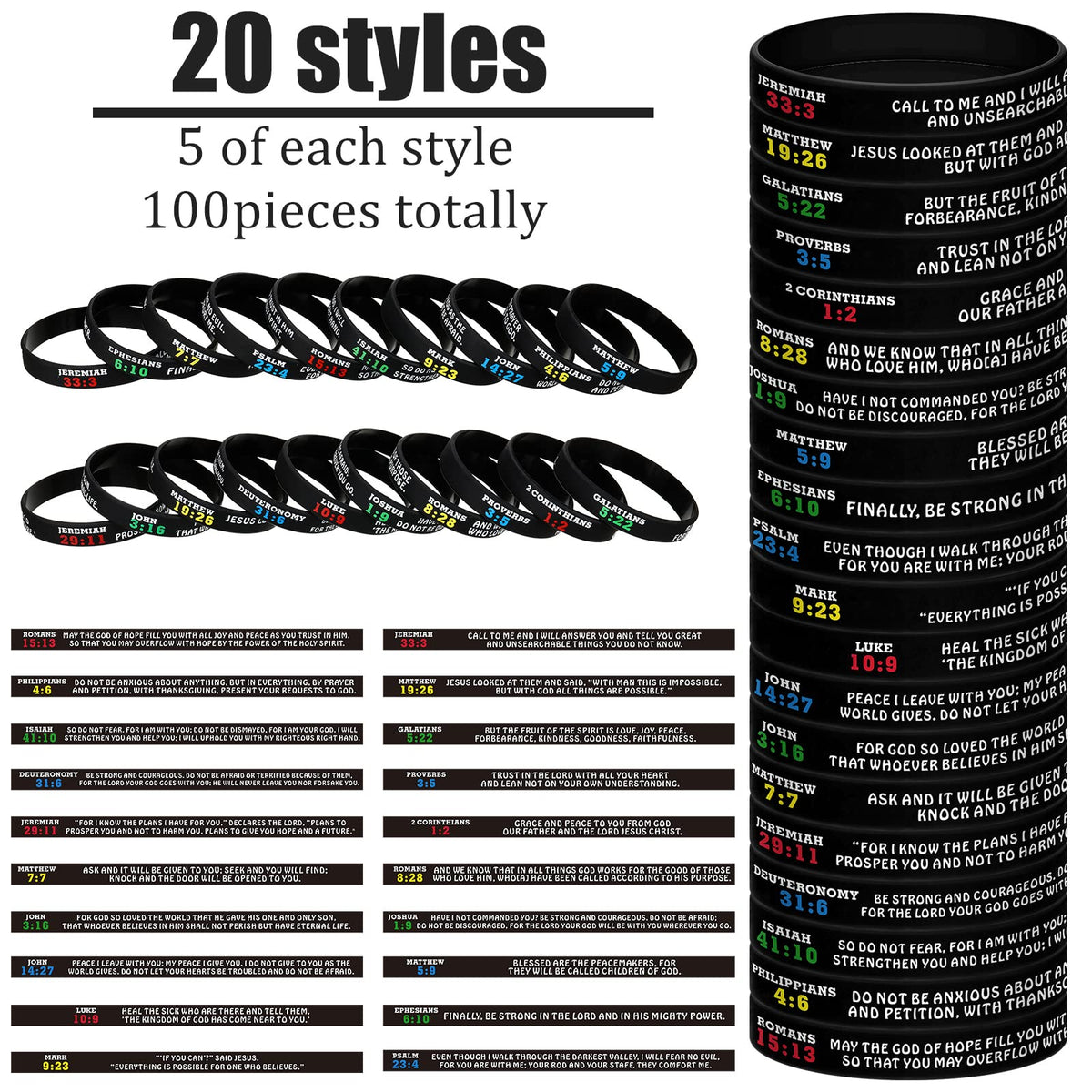 Printed bible verses on Sinmoe bracelets for daily motivation