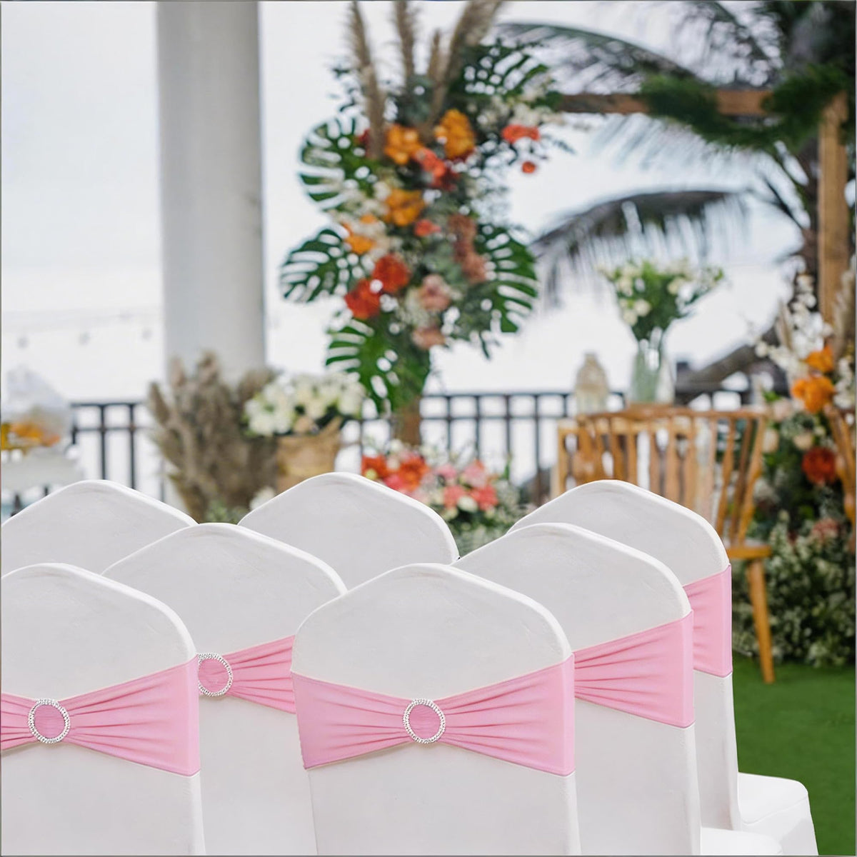 SINSSOWL packaging 50 pink chair sashes ready for easy DIY event styling