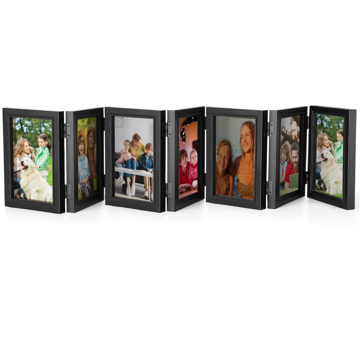 Sintuff 7-picture folding frame displays seven photos on a desktop