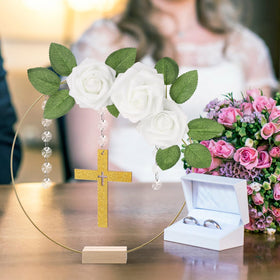 Sintuff gold-toned decor completes quinceañera or wedding tables.