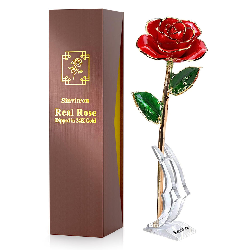 Sinvitron gold-dipped infinity rose on its stand adds timeless elegance to decor