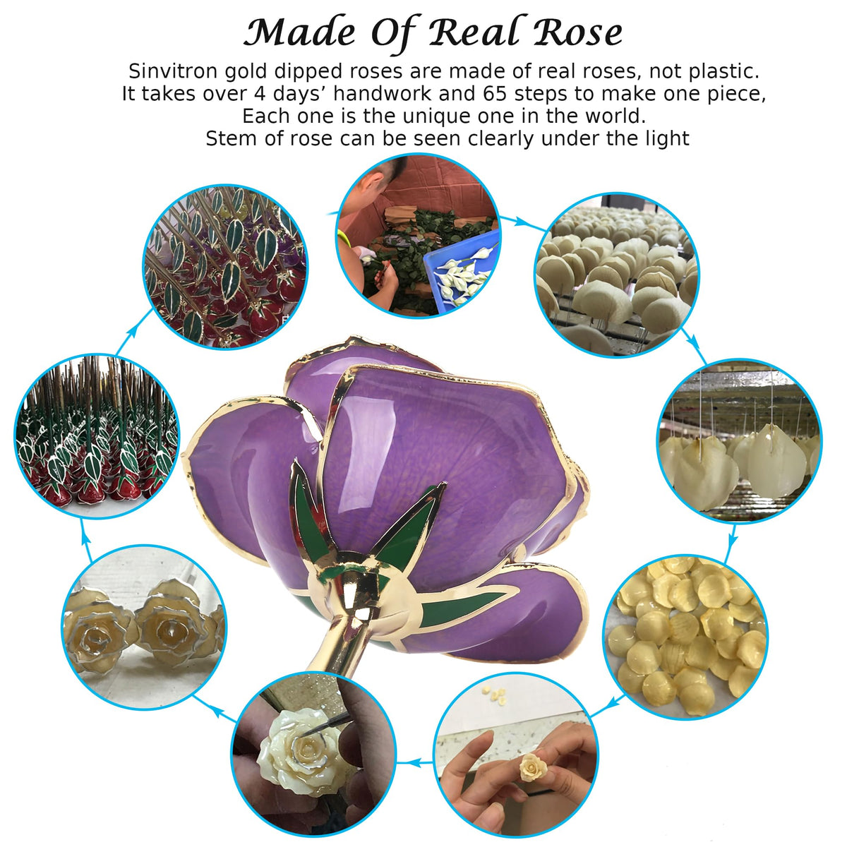 Sinvitron gold-dipped rose detail captures delicate petals with premium finish