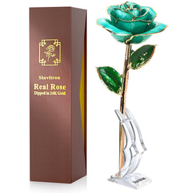 Sinvitron gold dipped rose on a stand for elegant display and lasting romance