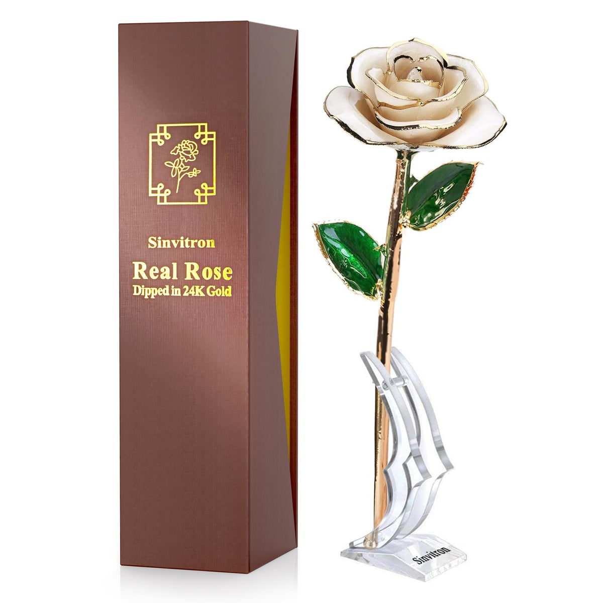 Sinvitron gold-dipped rose stem close-up for a luxurious keepsake