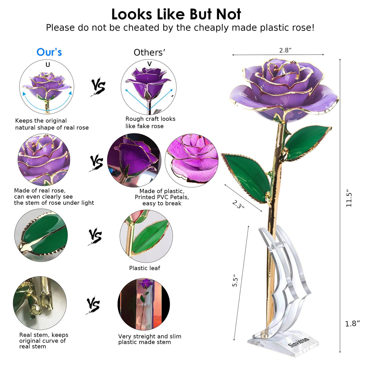 Sinvitron lavender-purple infinity rose petal adds elegant color to any space