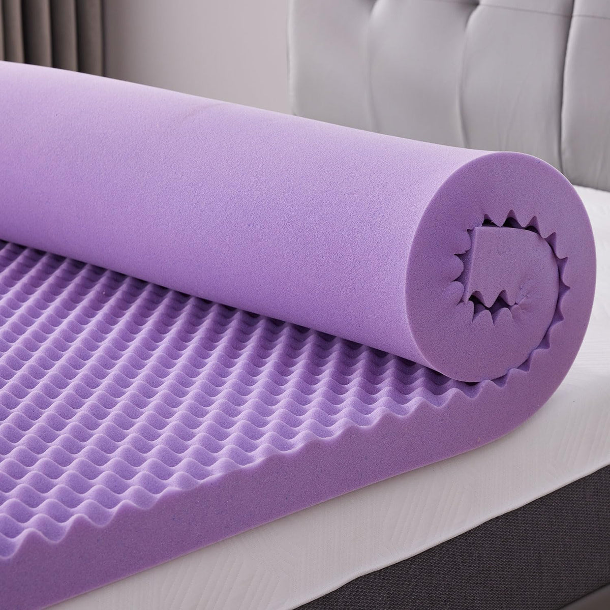 SINWEEK 2-inch egg crate topper on a twin bed adds soft, even support.