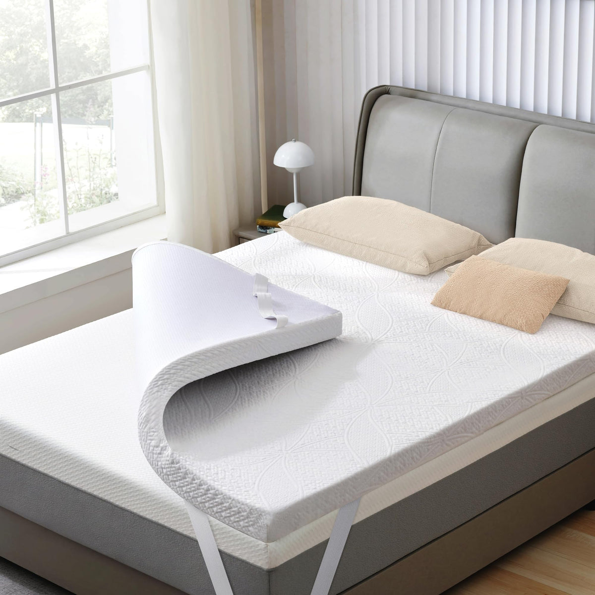 SINWEEK 2-Inch Gel Memory Foam Topper with cooling cover for restful nights.