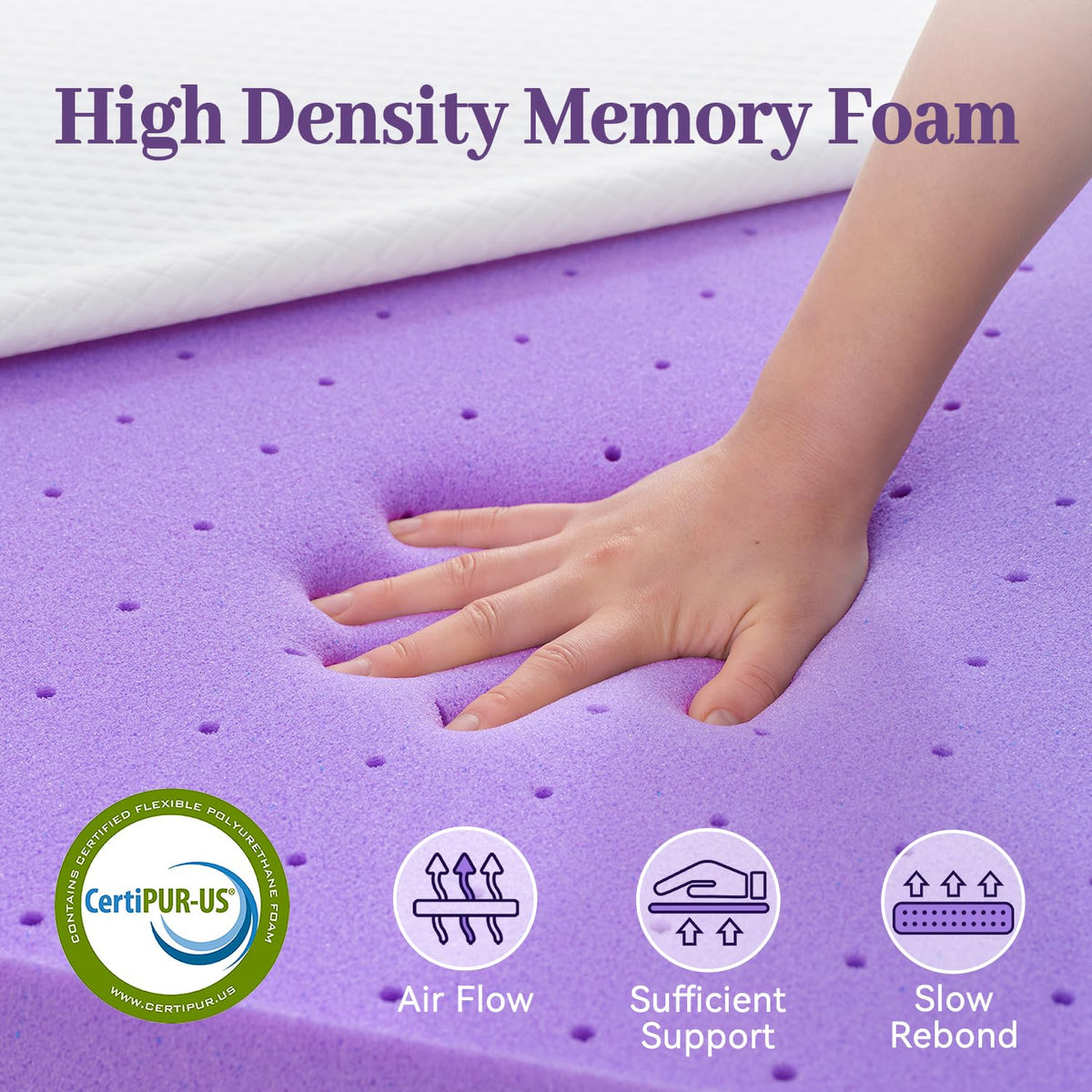 SINWEEK CertiPUR-US certified memory foam topper for safe, durable use