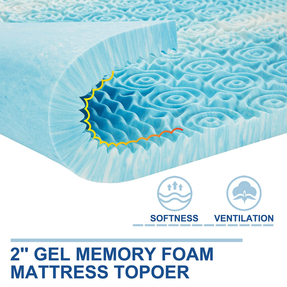 Cooling gel memory foam topper demonstrating breathability and cooling feel