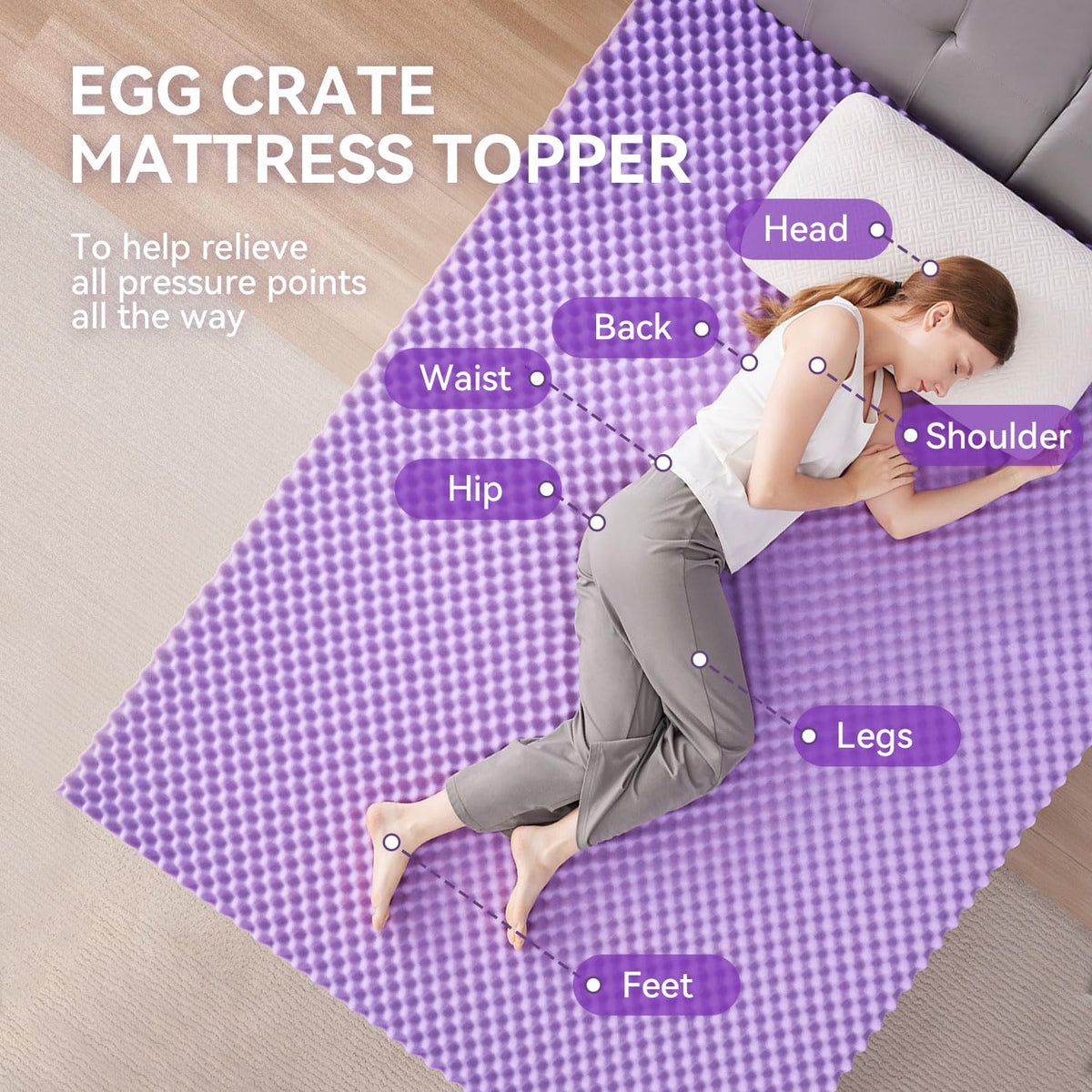 SINWEEK egg crate topper expanding after unboxing to full thickness for cushion.
