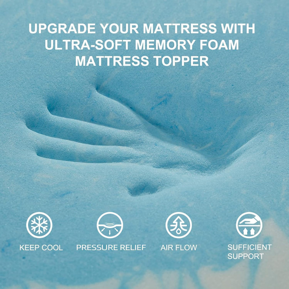 SINWEEK 1.5-inch queen topper gel memory foam detail for cooling.