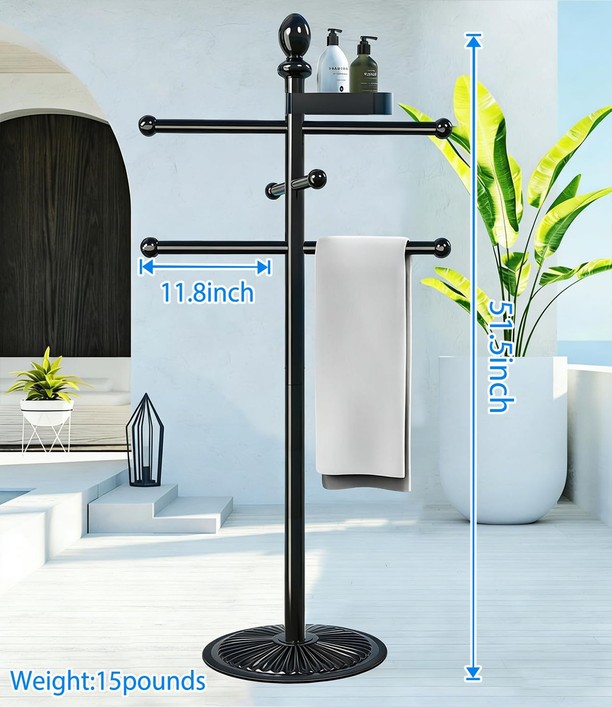 Sinyzope towel rack heavy metal base ensures stability on windy decks and wet surfaces.