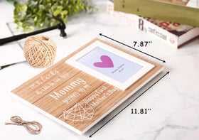 Sioial frame on desk or shelf for easy photo display.