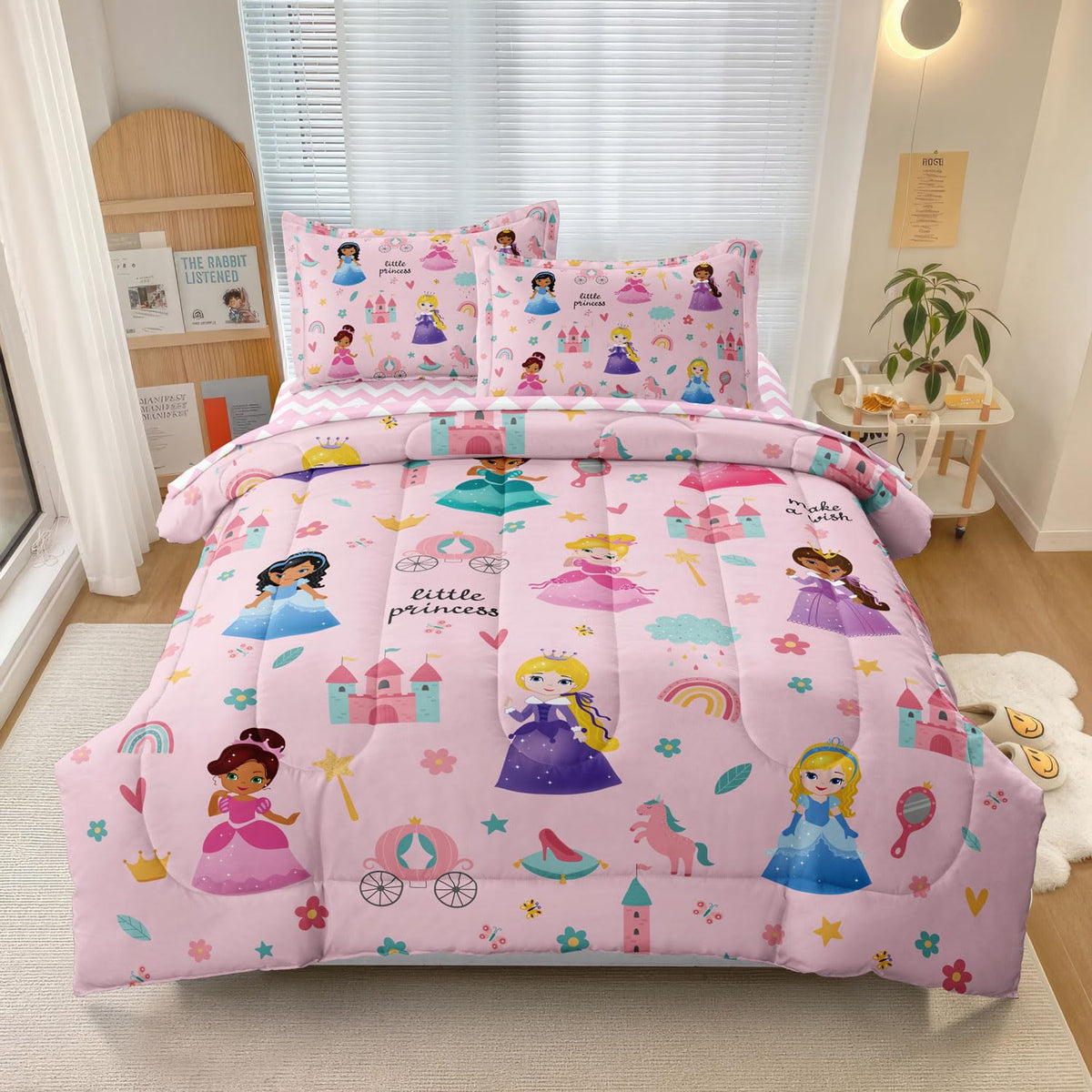 SIRDO Kids magical princess twin comforter set with castle motif for cozy bedtime