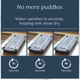 Siren Stone sink caddy features stainless steel feet for steady placement on counters