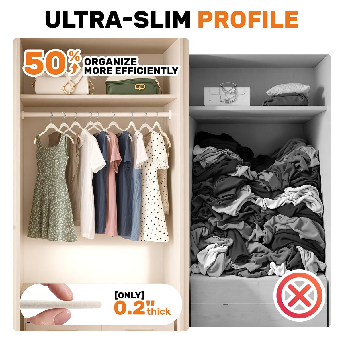 Sishynio curved-shape hangers preserve garment shape and prevent creases.