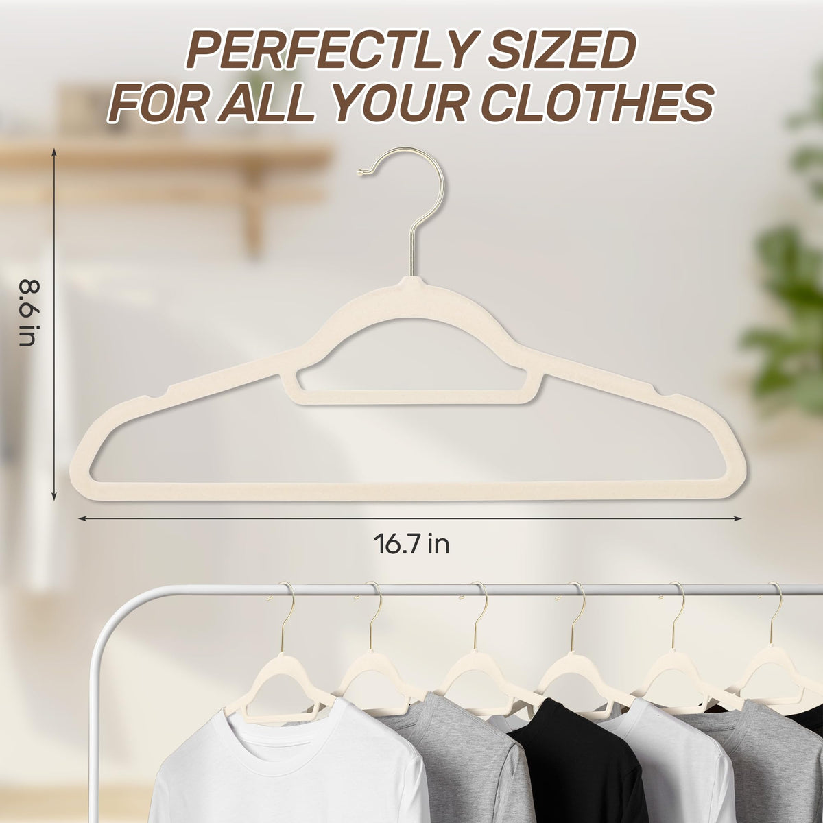 Sishynio beige velvet hanger adds subtle color to closet organization
