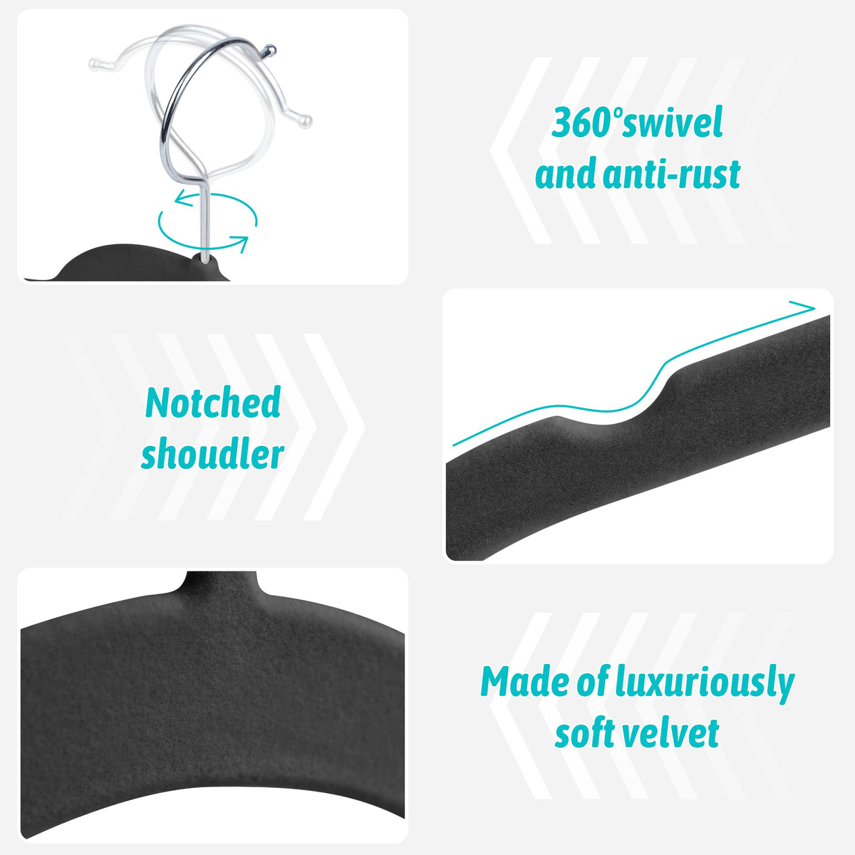 Sishynio velvet hangers use notched shoulders to prevent slipping.