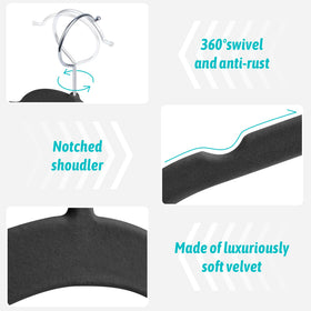 Sishynio velvet hangers use notched shoulders to prevent slipping.
