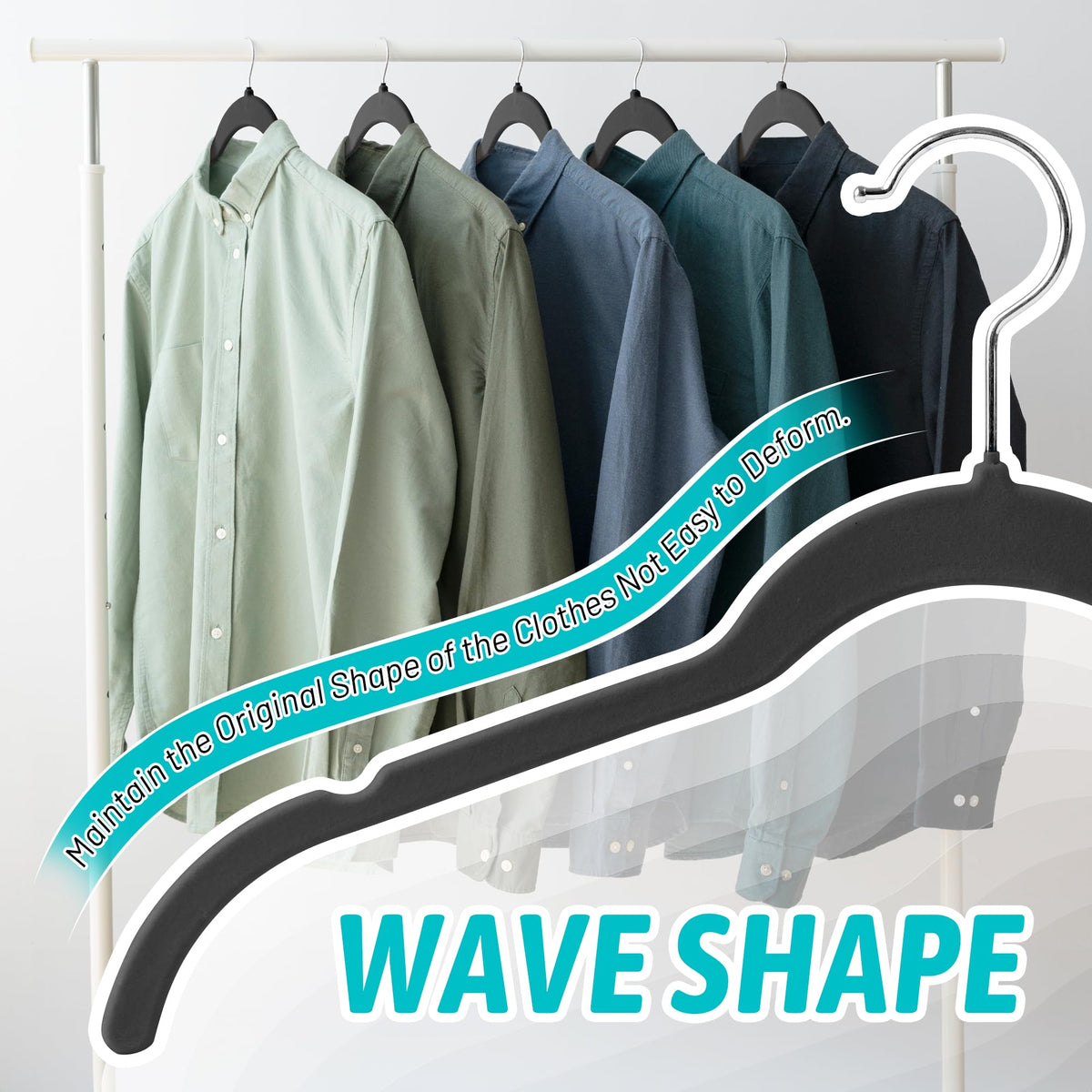Sishynio slim-profile velvet hangers save space in a crowded closet.
