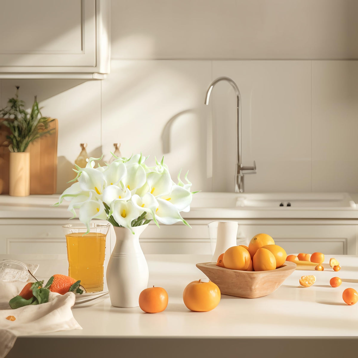 SITUMEIZI white calla lilies on kitchen decor display.