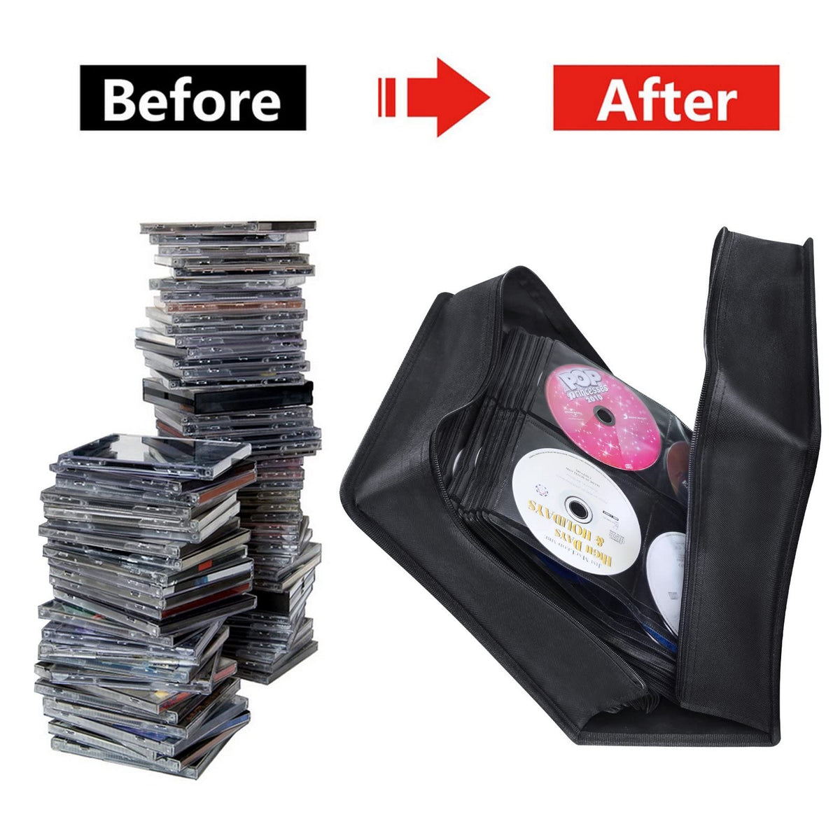 Siveit CD/DVD case top strap enables quick travel access.