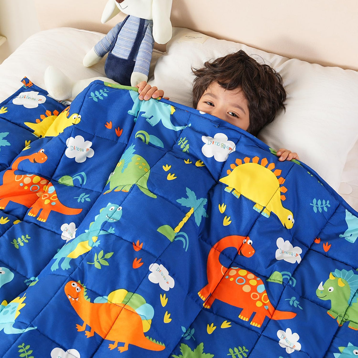 Sivio weighted blanket 5lb blue dinosaur, cozy hug for restful sleep.