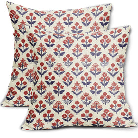 Sivirary patriotic floral block print pillow cover with navy and red colors