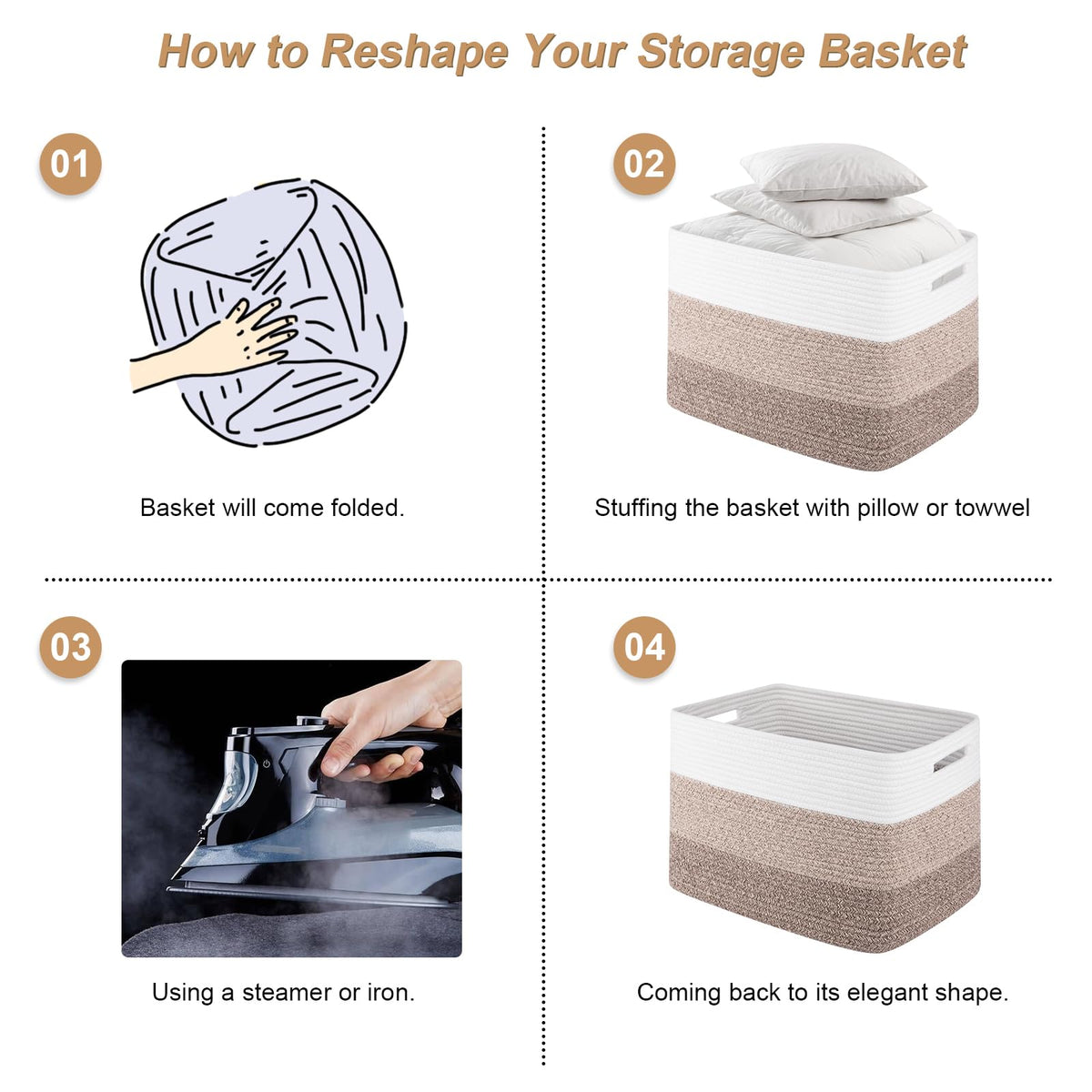SixDOVE compactly packed basket reshapes after filling for use.