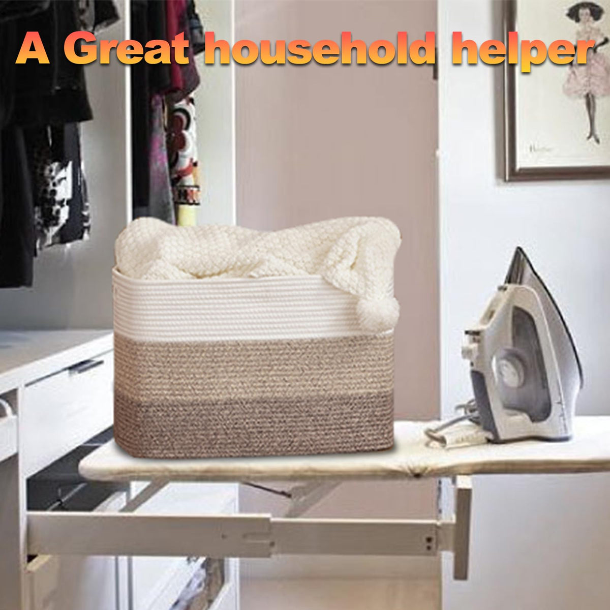 SixDOVE storage basket on a shelf keeps clutter organized with style.